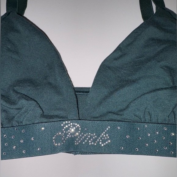 Victoria Secret PINK Hunter Green Bra with Bling size L like new - Picture 3 of 4
